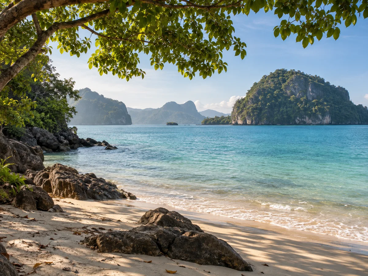 Turquoise water and limestone islands in Langkawi